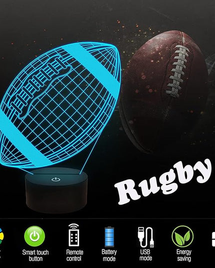 FULLOSUN Football 3D Night Light, American Football 3D Illusion Lamp for Kids with Remote 16 Colors Changing, Creative Birthday Rugby Gifts for Boy Girl Bedroom Decoration - LeafyLoom