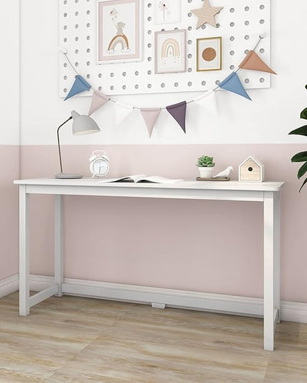 Max & Lily Solid Wood Desk, 55 Inches, White - LeafyLoom