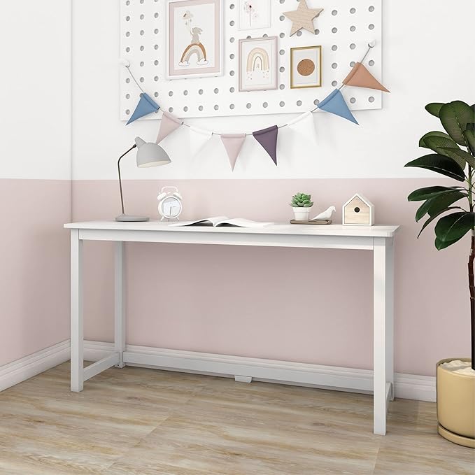 Max & Lily Solid Wood Desk, 55 Inches, White - LeafyLoom