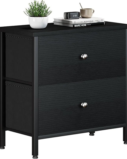 BOLUO Black Nightstand 2 Drawer Dresser for Bedroom,Small Night Stand End Table with Fabric Drawers Modern - LeafyLoom