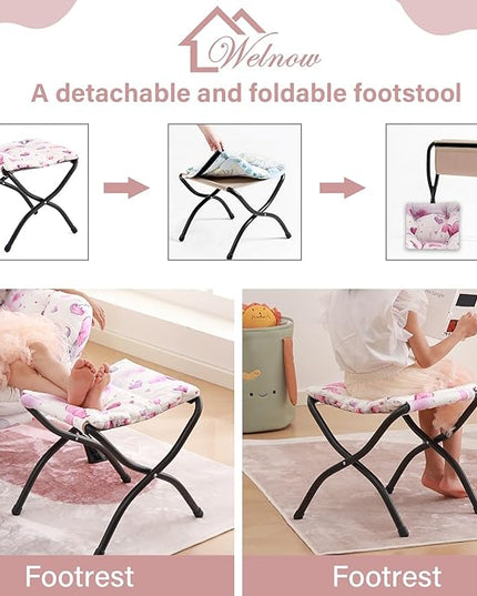 Welnow Toddler Kids Lazy Chair with Ottoman, Glow in The Dark Accent Comfy Lounge Children Armchair Couch with Removable Cover, Detachable Reading Chair with Footrest for Boy or Girl, Pink Elephant - LeafyLoom