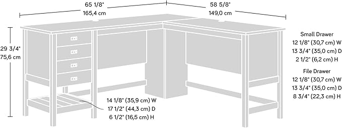 Sauder Cottage Road L-Desk, L: 65.12" x W: 58.66" x H: 29.76", Soft White Finish - LeafyLoom