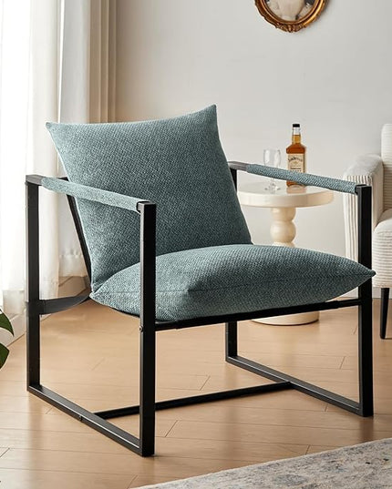 Wimarsbon Modern Accent Chair, Mid Century Sitting Chair with Sponge Cushion, Comfy and Sturdy Lounge Chair with Metal Leg for Bedroom, Living Room, Office,Easy Assembly (Linen - Aqua) - LeafyLoom