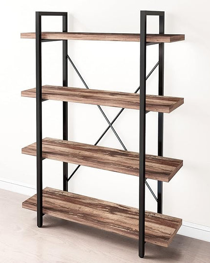 45MinST 4-Tier Vintage Industrial Style Bookcase/Metal and Wood Bookshelf Furniture for Collection,Vintage Brown, 3/4/5 Tier (4-Tier) - LeafyLoom