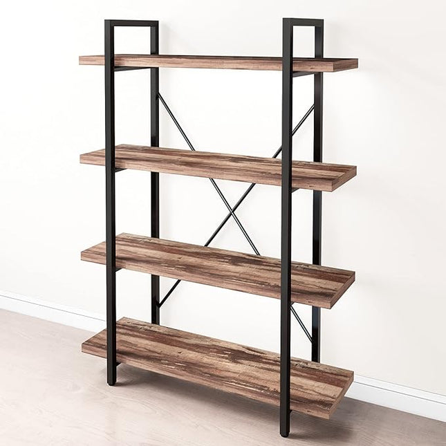 45MinST 4-Tier Vintage Industrial Style Bookcase/Metal and Wood Bookshelf Furniture for Collection,Vintage Brown, 3/4/5 Tier (4-Tier) - LeafyLoom