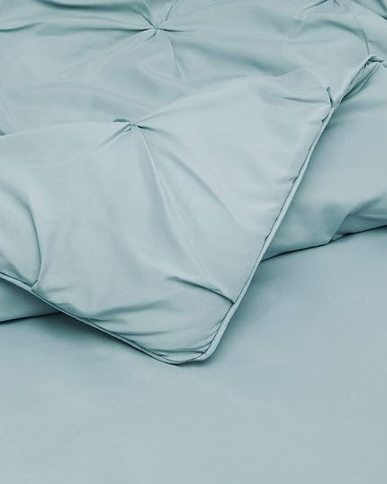 Amazon Basics All-Season Down-Alternative 3 Piece Comforter Bedding Set, Full/Queen, Spa Blue, Pinch Pleat With Piped Edges - LeafyLoom