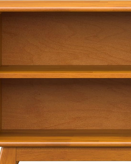 SIMPLIHOME Draper SOLID HARDWOOD 30 inch x 64 inch Mid Century Modern Low Bookcase in Teak Brown for The Living Room, Study Room and Office - LeafyLoom