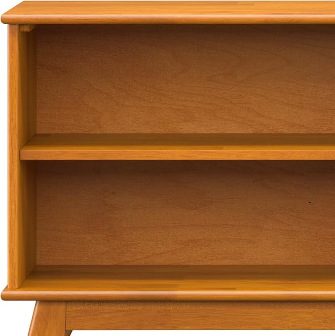 SIMPLIHOME Draper SOLID HARDWOOD 30 inch x 64 inch Mid Century Modern Low Bookcase in Teak Brown for The Living Room, Study Room and Office - LeafyLoom