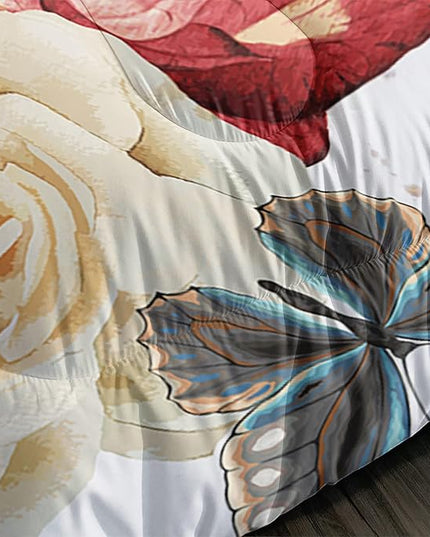 Butterfly Comforter Set for Girls Kids Adults Watercolor Butterfly Rose Bedding Set Aesthetics Butterflies Quilt Duvet Set Full Size with 1 Comforter and 2 Pillowcases - LeafyLoom