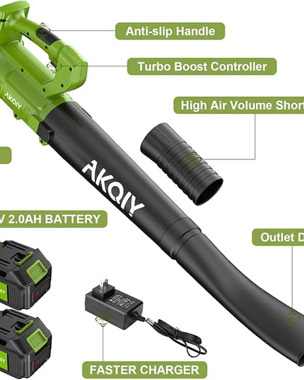 Cordless Leaf Blower - 90 MPH/440 CFM, Brushless Motor, Electric Leaf Blower, 2 X 21V 4.0Ah Battery and Charger,Lightweight and Powerful Battery Operated for Lawn Care, Yard, Garage Cleaning - LeafyLoom