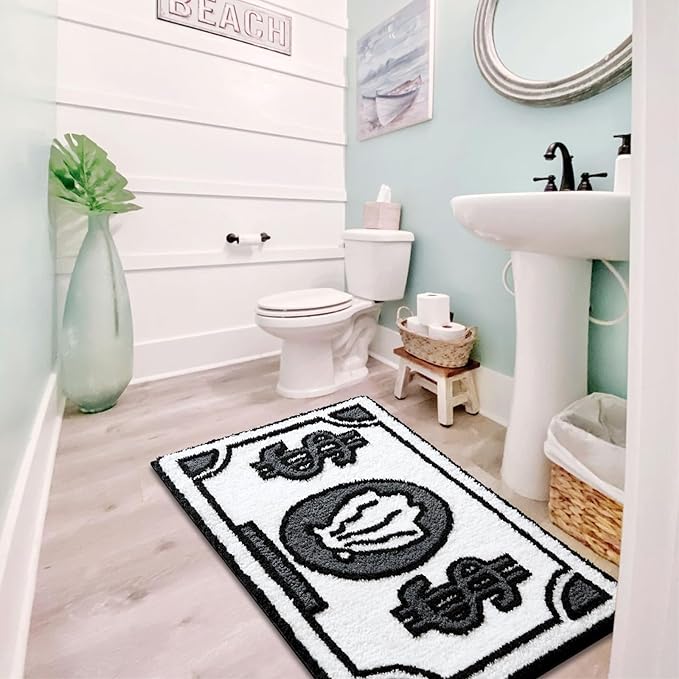 RoomTalks Boho Cute Rugs for Bathroom Kitchen Dorm Bedroom Aesthetic, 2x3 Small Area Rugs Throw Carpet, Black and White Funky Trendy Cool Bath Mat Non Slip Washable Cartoon Kids Bathroom Rugs Decor - LeafyLoom