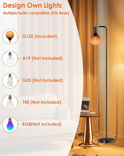 Modern Floor Lamps with Light Bulb, Industrial Floor Lamp for Living Room 5" Light Bulb 69" Tall Bright Warm White Standing Lamp, E26 Socket, On/Off Foot Switch for Office Bedroom - LeafyLoom