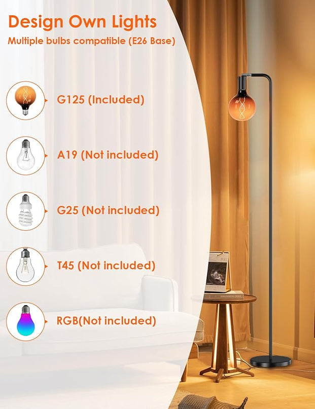 Modern Floor Lamps with Light Bulb, Industrial Floor Lamp for Living Room 5" Light Bulb 69" Tall Bright Warm White Standing Lamp, E26 Socket, On/Off Foot Switch for Office Bedroom - LeafyLoom