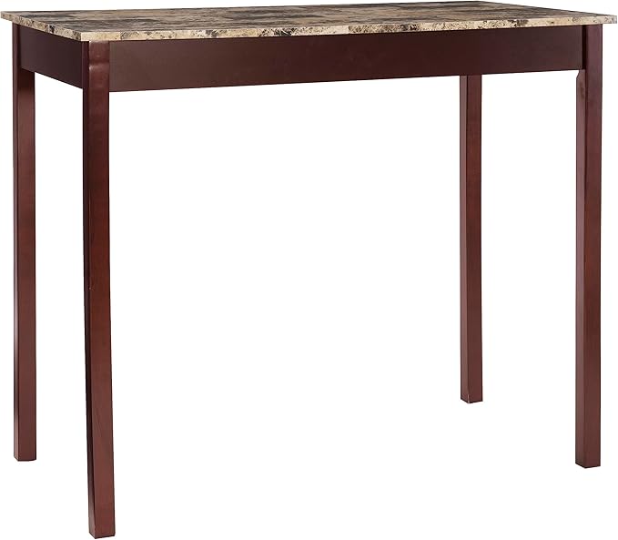 Linon Brown 3-Piece Table Faux Marble Tavern Set, 42" w x 22.25" d x 36" h - LeafyLoom