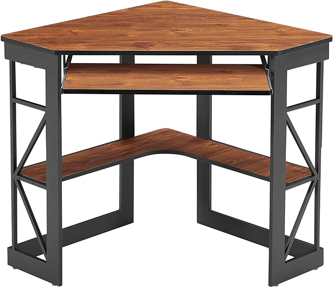VECELO Corner Computer Desk 41 x 30 inches with Smooth Keyboard & Storage Shelves for Home Office Workstation, Teakwood Brown - LeafyLoom
