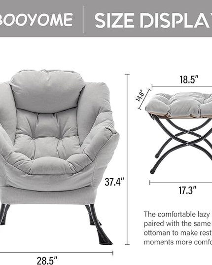 Lazy Chair with Ottoman, Modern Soft Reading Chair Accent Contemporary Lounge Leisure Sofa Chair with Armrests and a Side Pocket for Living Room, Bedroom, Dorm & Office, Light Grey - LeafyLoom