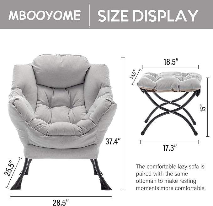 Lazy Chair with Ottoman, Modern Soft Reading Chair Accent Contemporary Lounge Leisure Sofa Chair with Armrests and a Side Pocket for Living Room, Bedroom, Dorm & Office, Light Grey - LeafyLoom
