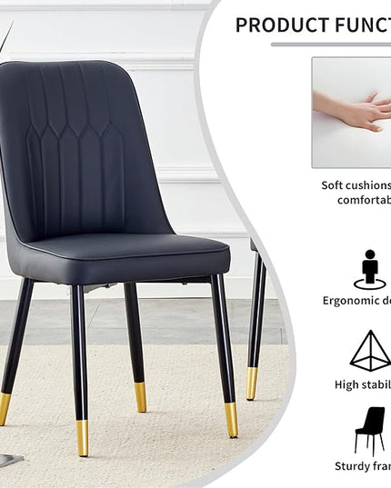 Modern Set of 4, Faux Leather Dining PU Upholstered Black Kitchen Chair Golden Metal Legs for Home Living Room, Restaurant, 4 Piece - LeafyLoom