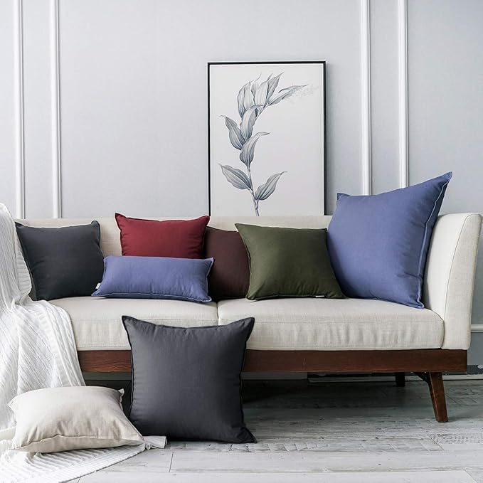 Jeanerlor Cotton Linen Soft Soild Decorative Square Throw Pillow Covers Set Cushion Case for Sofa Bedroom Car24 x 24 Inch 60 x 60cm, Pack of 2, Dark Grey - LeafyLoom