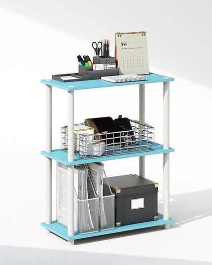 Furinno Turn-N-Tube 3-Tier Multipurpose Compact Display Rack, Shelving Unit, Bookcase, Light Blue/White - LeafyLoom