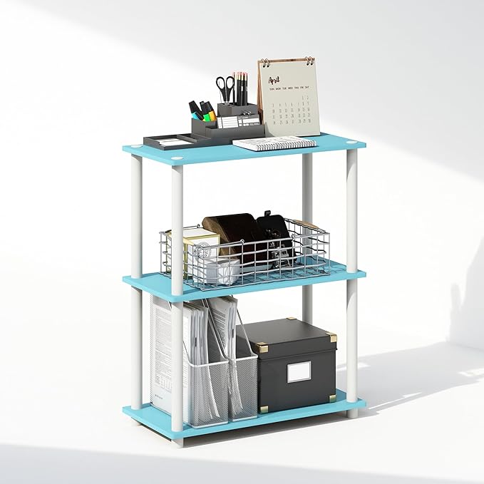 Furinno Turn-N-Tube 3-Tier Multipurpose Compact Display Rack, Shelving Unit, Bookcase, Light Blue/White - LeafyLoom