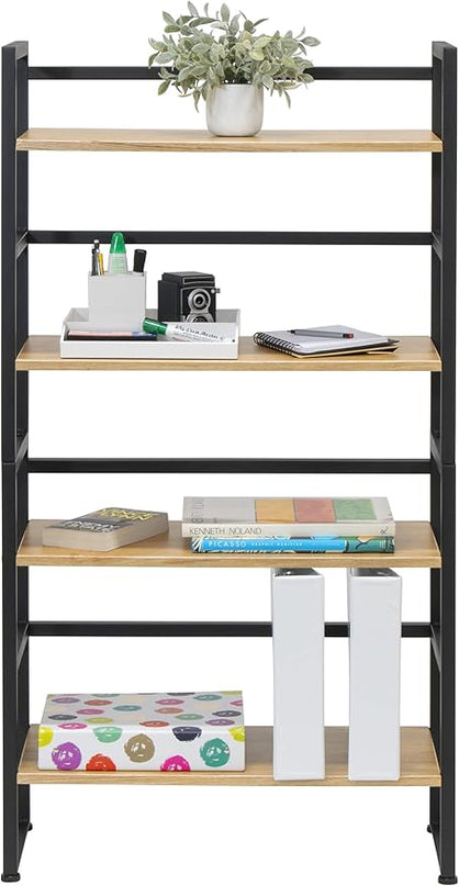 Calico Designs Ashwood 4-Tier or 2-Tier Stackable Bookshelf (1 Set),Graphite Black/Ashwood,Rectangular - LeafyLoom