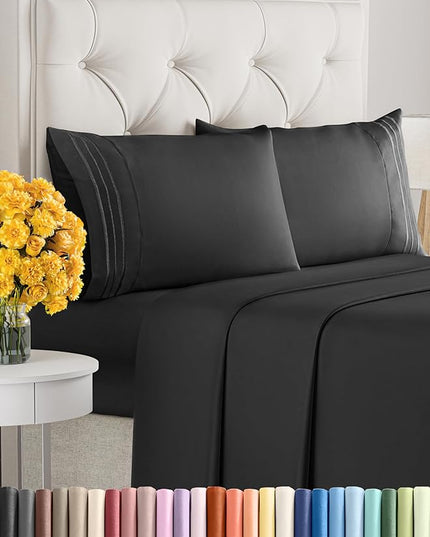 King Size 4 Piece Sheet Set - Comfy Breathable & Cooling Sheets - Hotel Luxury Bed Sheets for Women & Men - Deep Pockets, Easy-Fit, Extra Soft & Wrinkle Free Sheets - Black Oeko-Tex Bed Sheet Set - LeafyLoom