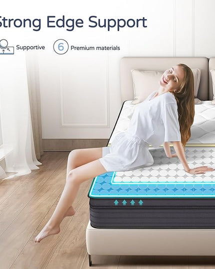 King Mattress 14 Inch - Memory Foam Hybrid Mattress with Motion Isolation and Pressure Relief, Strong Edge Support, Pocket Spring King Size Mattress in a Box, Medium Firm - LeafyLoom