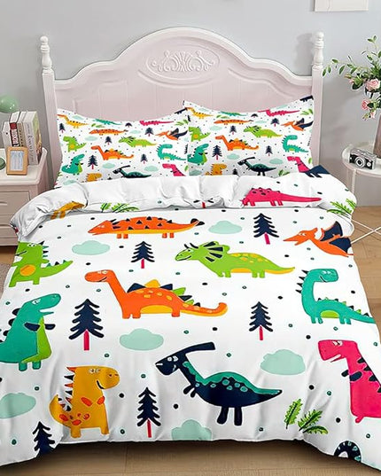 Dinosaurs Kids Comforter Bedding Set 3 PCS Super Soft Breathable Print Kids Bedding Sets for Boys Girls, Machine Washable Durable Comforter Set with Comforter and 2 Pillowcases (Twin, Dinosaur) - LeafyLoom