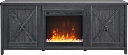 Henn&Hart Rectangular TV Stand with Crystal Fireplace for TV's up to 65" in Charcoal Gray, Electric Fireplace TV Stands for the Living Room - LeafyLoom
