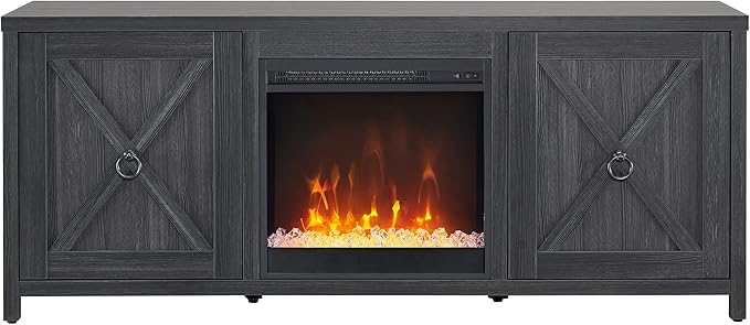 Henn&Hart Rectangular TV Stand with Crystal Fireplace for TV's up to 65" in Charcoal Gray, Electric Fireplace TV Stands for the Living Room - LeafyLoom