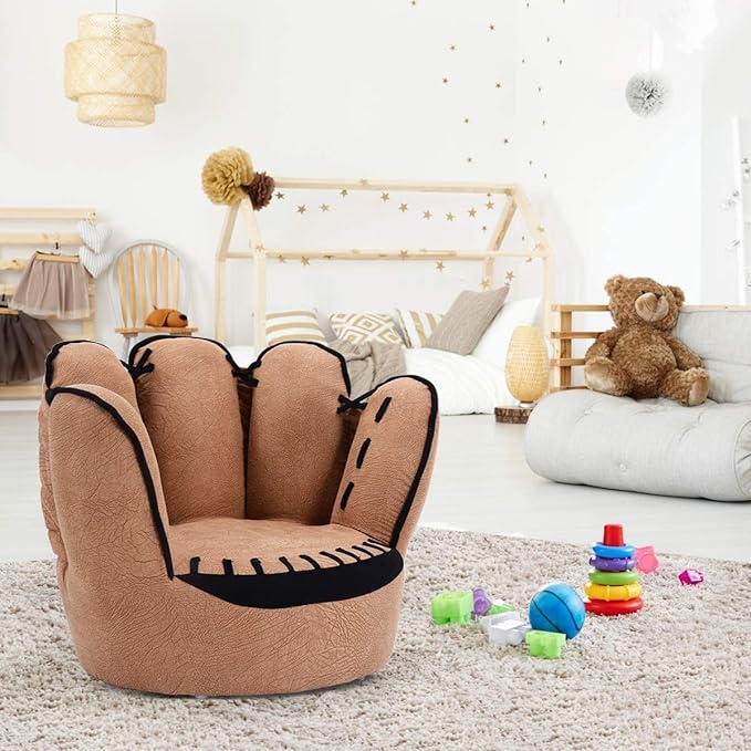 Fireflowery Kid Baseball Chair, Toddler Chair with Baseball Glove Design, Baseball Bean Bag Chair for Playroom, Gift for 3-5 Years Boys and Girls, 23.5” x 19.5” x 17.5 - LeafyLoom
