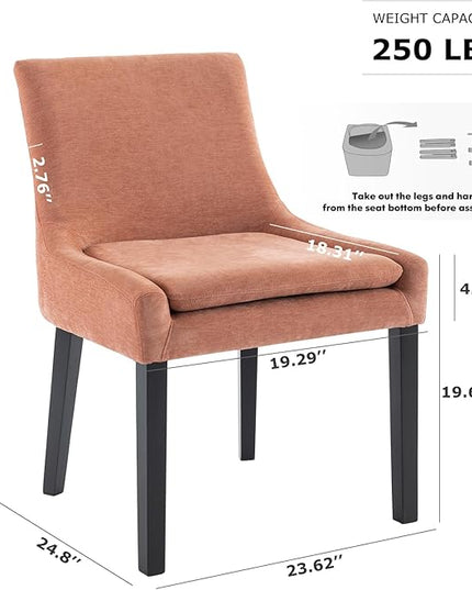 COLAMY Modern Dining Chairs Set of 2, Upholstered Corduroy Accent Side Leisure Chairs with Mid Back and Wood Legs for Living Room/Dining Room-Pink - LeafyLoom