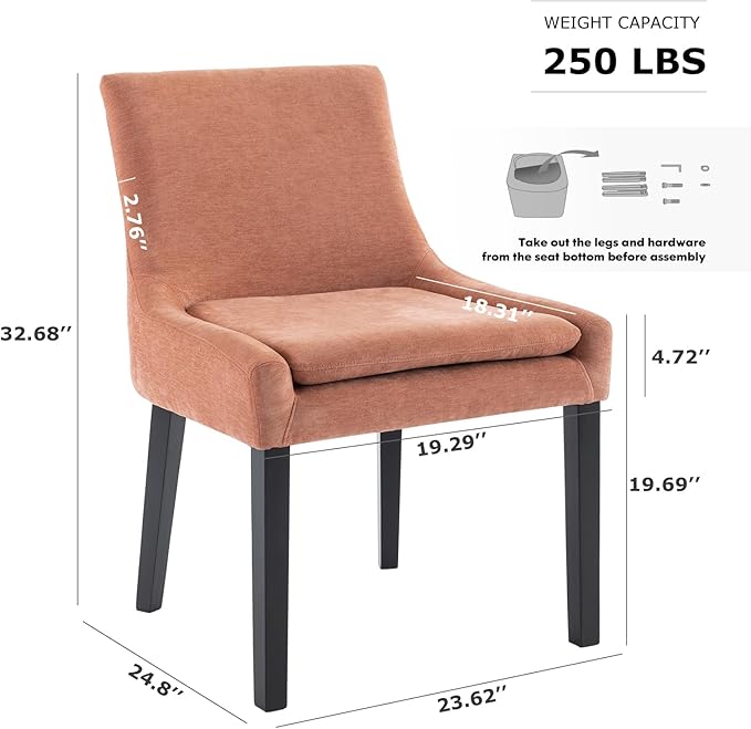 COLAMY Modern Dining Chairs Set of 2, Upholstered Corduroy Accent Side Leisure Chairs with Mid Back and Wood Legs for Living Room/Dining Room-Pink - LeafyLoom