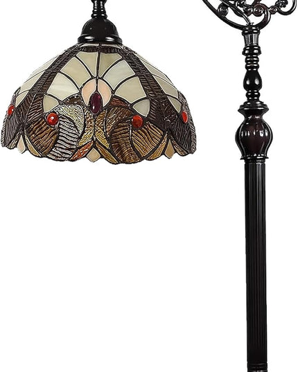 Amora Tiffany Style Floor Lamp Arched Vintage Antique 62" Tall Stained Glass Brown Red Tan Traditional Light Decor Bedroom Living Room Reading Gift AM344FL12 Lighting - LeafyLoom