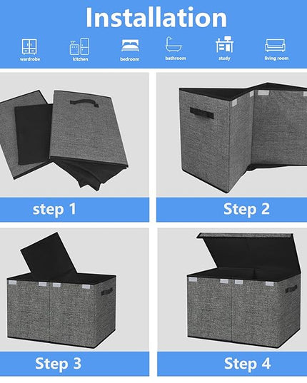 homyfort Large Toy Box Storage Chest for Kids Boys,Collapsible Toy Bin Organizer Basket with Lids for Blanket,Toys,Toddler,Nursery,Playroom (Black) - LeafyLoom
