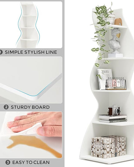 Small Corner Shelf, Modern 5-Tier Wall Corner Bookshelf, Stylish Bookcase Storage Rack for Small Space,Living Room. Bedroom - LeafyLoom