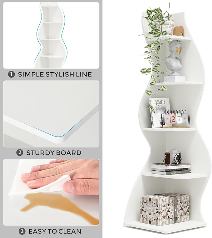 Small Corner Shelf, Modern 5-Tier Wall Corner Bookshelf, Stylish Bookcase Storage Rack for Small Space,Living Room. Bedroom - LeafyLoom