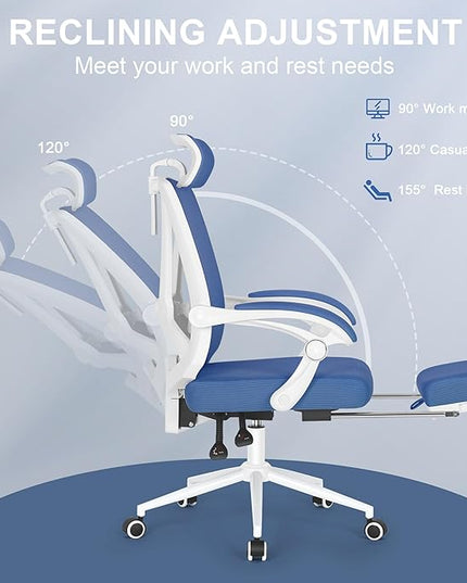 Misolant Ergonomic Office Chair with Footrest, Ergonomic Desk Chair with Adjustable 2D Lumbar Support, High Back Office Chair with Adjustable Headrest, Comfortable Office Chair Navy Blue - LeafyLoom