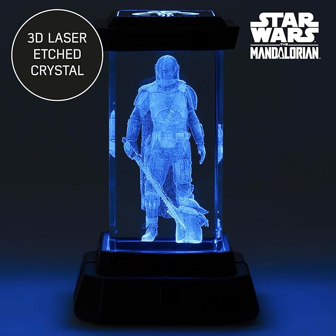 Paladone The Mandalorian Holographic Light, 3D Laser-Etched Crystal Model of The Mandalorian and Grogu, 12cm (4.7") Tall Lighting and Star Wars Decor - LeafyLoom