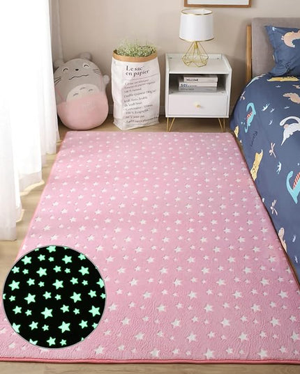 Eanpet Glow in The Dark Floor Mats Luminous 5’ x 7’ Area Rug Soft Decorative Play Mat for Kids Crawling Mat Non-slip Living Room Rug Carpets for Bedroom Home Decor,Pink Star - LeafyLoom