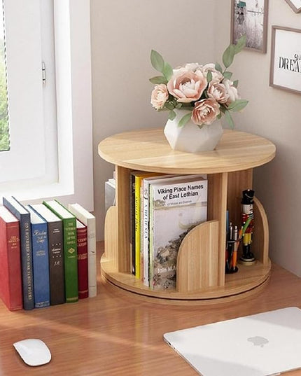 Gdrasuya10 Small Rotating Bookshelf with Legs, 360° Rotating Bookshelf Organizer Wooden Storage Bookshelf Desk Supplies Organizer for Small Spaces Open Book Shelf for Home - LeafyLoom