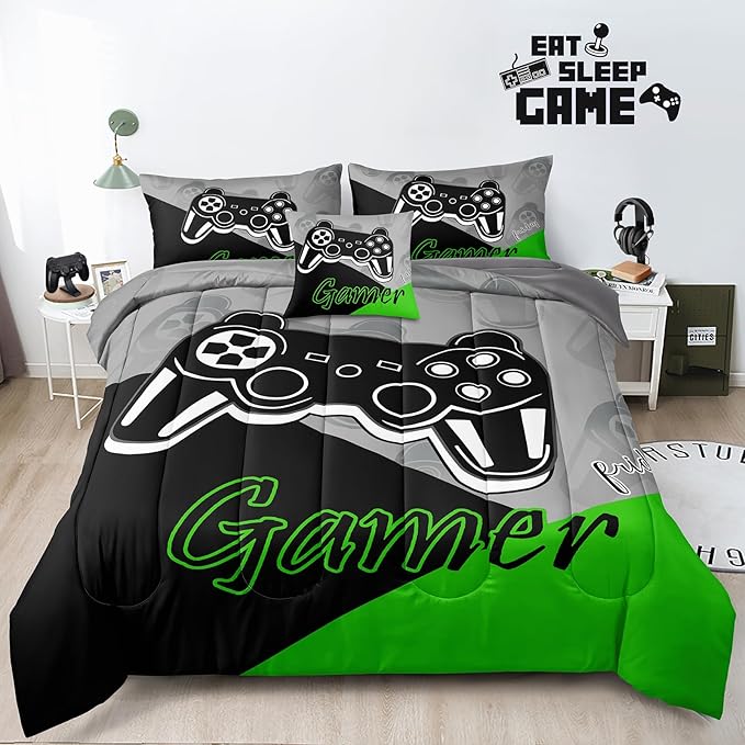 5 Pieces Gaming Bedding Set Twin Size for Boys Gamer Comforter Set for Boys Girls Kids Teens 5 Piece Bed in A Bag Video Game Bedding for Gamer Room Decorative Twin51 - LeafyLoom