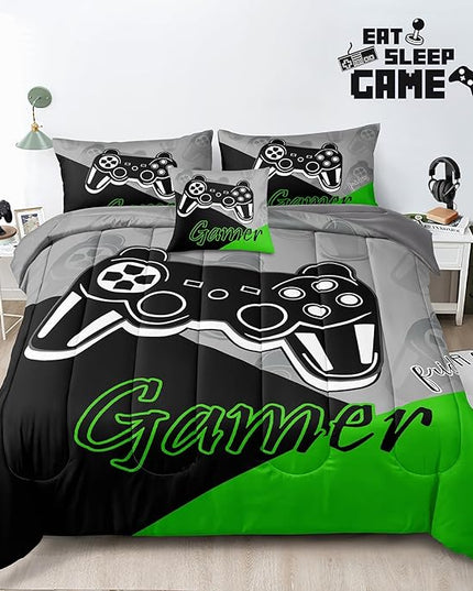 6 Pieces Gaming Bedding Set Queen Size for Boys Gamer Comforter Set for Boys Girls Kids Teens 6 Piece Bed in A Bag Video Game Bedding for Gamer Room Decorative Queen51 - LeafyLoom