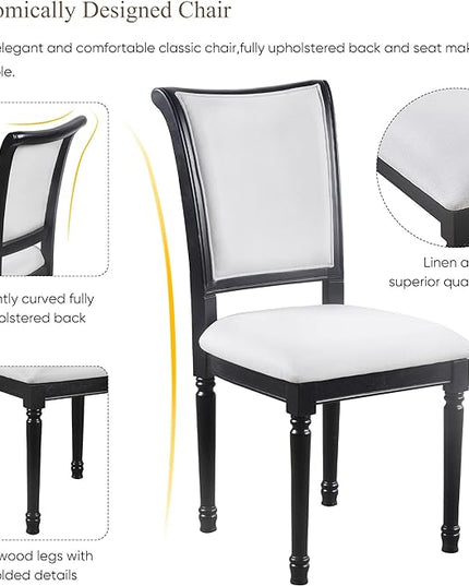 59.4 Inch Dining Table Set for 6, 7-Piece Dining Table with 4 Trestle Base and 6 Upholstered Chairs with Slightly Curve and Ergonomic Seat Back, Black - LeafyLoom
