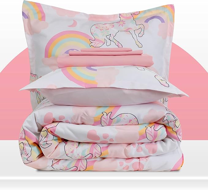 SLEEP ZONE Kids Unicorn Bedding Twin Comforter Set - Super Soft & Cute Printed 2-Piece Comforter Set All Seasons for Girls, Fade Resistant, Machine Washable, Pink Unicorn - LeafyLoom