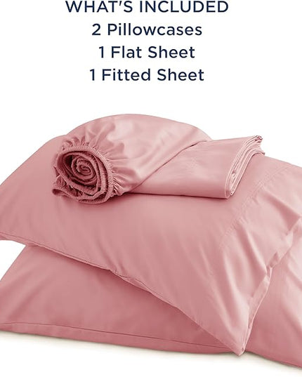 Bedsure King Size Sheet Set, Cooling Sheets King, Rayon Derived from Bamboo, Deep Pocket Up to 16", Breathable & Soft Bed Sheets, Hotel Luxury Silky Bedding Sheets & Pillowcases, Blush Pink - LeafyLoom
