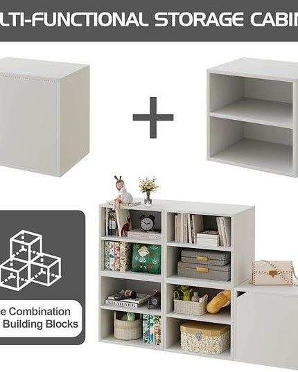 Storage Cube 2 Tires White Stackable Storage Shelf with Door, Cubby Organizer Wooden Display Shelf Closet Organizer,Modern Cubical Bookcase Small Storage Cabinet for Living Room Bedroom - LeafyLoom