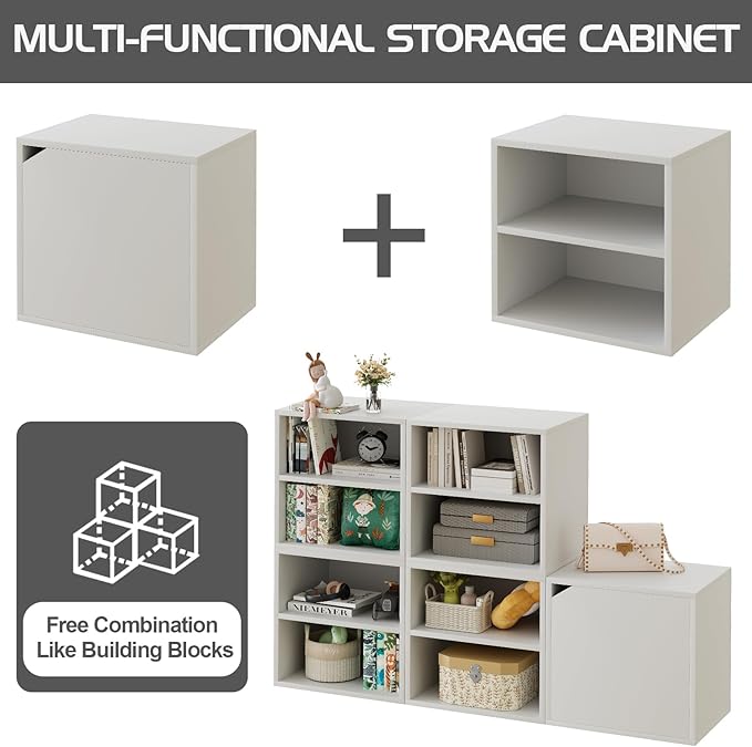 Storage Cube 2 Tiers White Stackable Storage Shelf, Cubby Organizer Wooden Display Shelf Closet Organizer,Modern Cubical Bookcase Compact Storage Cabinet for Living Room Bedroom Office - LeafyLoom