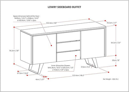 SIMPLIHOME Lowry SOLID ACACIA WOOD and Metal 60 Inch Wide Rectangle Modern Industrial Sideboard Buffet in Distressed Charcoal Brown, For the Dining Room and Kitchen - LeafyLoom